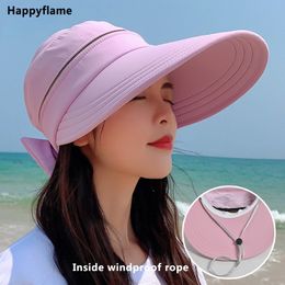 Visors Women's Summer Hat Removable Cap Top with Zipper Empty Top Hat Cycilng Anti-UV Sun Hats Ladies Foldable Big Brim Hat Visor Caps 230419