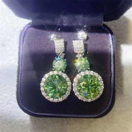 Allergic Free Women 925 Sterling Silver Earrings Passed Test 6CT Green Moissanite Diamond Earrings Studs Nice Gift
