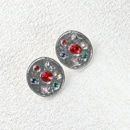 Dangle Earrings 2023 Trendy Selling Silver Color Crystal Rhinestone Circle Stud Women's Jewelry Accessories