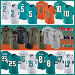 1 Tua Tagovailoa Tyreek Hill Football Jersey Custom Men Women Youth Jaylen Waddle Jalen Ramsey Bradley Chubb Jevon Holland Jaelan Phillips Xavien Howard Dan Marino