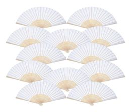 12 Pack Hand Held Fans Party Favour White Paper fan Bamboo Folding Fans Handheld Folded for Church Wedding Gift252786932946070267