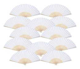 12 Pack Hand Held Fans Party Favor White Paper fan Bamboo Folding Fans Handheld Folded for Church Wedding Gift252786932946070267