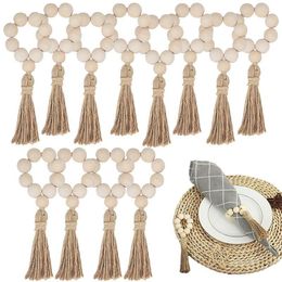 Napkin Rings Wood Bead Napkin Rings Napkin Holders With Tassels Hand-Woven Boho Buckles For Christmas Farmhouse Wedding Home Table Decoration 230419