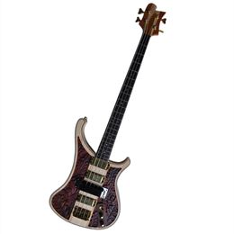 4 Strings CNC Carved Pattern Electric Bass Guitar with 4 Pickups Offer Logo/Color Customise