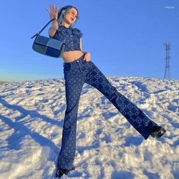 Women's Pants Vintage Retro Girls Print Floral Women Summer Long Trousers High Waist Sweatpants Capris Pant Bottom Crop Tops Harajuku Y2K