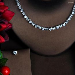 Necklace Earrings Set Fashion Sparkling Heart Shape Clear Cubic Zircon For Women Wedding Dress Accessories Wholsales N-566