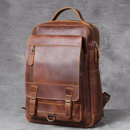 Backpack Retro Crazy Horse Leather Bag Men Large-capacity Laptop Male Computer Schoolbag First Layer Cowhide