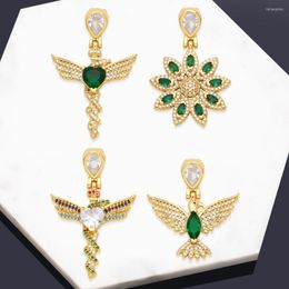 Pendant Necklaces OCESRIO Green Crystal Fairy Necklace Copper Gold Plated Eagle Flower Jewelry Making Component Wholesale Pdta930