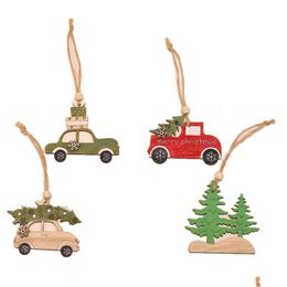 Christmas Decorations Christmas Pendant Wooden Painted Colorf Car Xmas Tree Drop Ornaments Decorations For Home Kids Toys Gift New Yea Dh1Ek