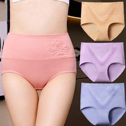 Women's Panties 4-Piece Cotton Women's Panties soft large Underpanties Embossed ROSE Ladies Underwear Sexy High waist l briefs 230420