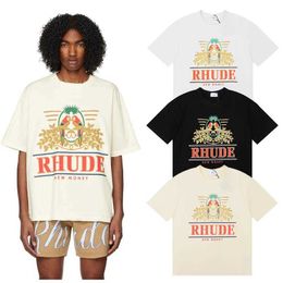 Erkek Tişörtleri Tasarımcı Moda Giyim Tees Hip Hop Tişörtleri 23ss Rhude Parakeet Uzun Kuyruklu Papağan Baskı Yüksek Sokak Rahat Çok Yönlü Kısa Kollu Tişört Erkek Kadın S