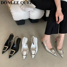 Heel Fashion Women High Slingback Sandals Female Pointed Toe Elegant Pumps For Party Shoes Brand Buckle Slip On Mule Muj e511