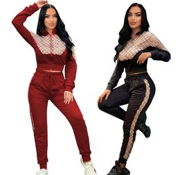 New Fall fashion women's crop printed Two Peice set jacket+pant jogging Suits women Y2K tracksuits designer casual zipper jackets and Jogger pants