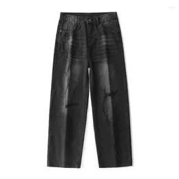 Men's Jeans Black Denim Wide-leg Pants 2023 Men Korean Style Straight Baggy Middle Waist Male Gradient Trousers Size 3XL