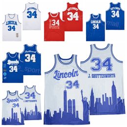 High School Basketball Lincoln 34 Jesus Shuttlesworth Jersey Uconn Connecticut Huskies Big State Moive Pullover College Blue Red White University HipHop Shirt