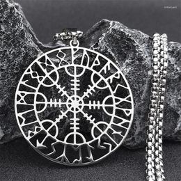 Pendant Necklaces Viking Compass Helm Rune Amulet Necklace Silver Colour Stainless Steel Symbol Of Protection Pagan Jewellery N7024S01