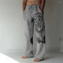 Men's Pants Trousers Summer Beach Drawstring Elastic Waist 3D Print Animal Lion Daily Holiday Streetwear Hawaiian