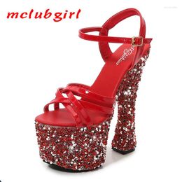 Sandals Mclubgirl Rhinestone Heel Summer European Super High Open-toe Women Red Platform Sexy LFD