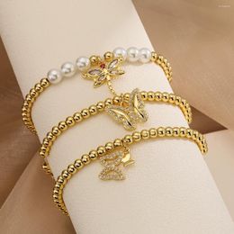Charm Bracelets Mafisar Fashion Gold Plated Zircon Butterfly Dragonfly Pendant Copper Bead Chain Bracelet For Women Jewellery Gifts