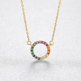 Korean New Rainbow Zircon Ring Pendant Necklace Fashion Women S925 Silver Plated 18K Gold Collar Chain Necklace for Women Wedding Party Valentine's Day Gift SPC