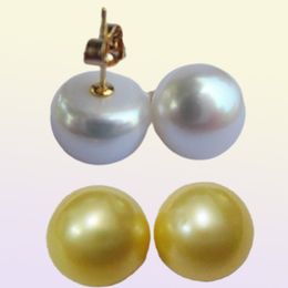 natural HUGE 1213MM SOUTH SEA GOLDEN STUD PEARL EARRING 14KT6658924