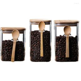 Storage Bottles Transparent Glass Jar With Bamboo Lid Wooden Spoon Kitchens Restaurants Els Bars Easy To Clean Bottle For Flour Sugar