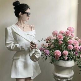 Casual Dresses White Chic Fashion Elegant Temperament Off Shoulder Spring 2023 Irregular Slim Button Up Blazer Vestidos Mujer Dress