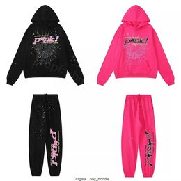 Sp5der Young Thug 555555 Men Women Hoodie High Quality Foam Print Spider Web Graphic Pink Sweatshirts y2k Pullovers S-2XL OC7D