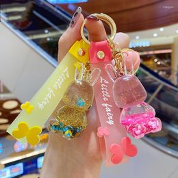 Keychains 1PC Korean Colorful Transparent Liquid Into The Oil Pink Keychain Doll Pendant Car Bag Phone Key Chain Girl Gift