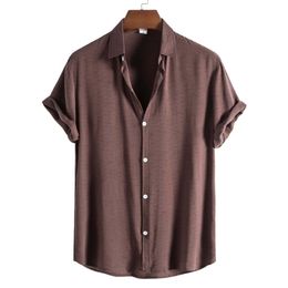Men's Casual Shirts Top Selling Product In Summer Fashion Trend Solid Color Lapel Shortsleeved Shirt Camisas Para Hombre 230420
