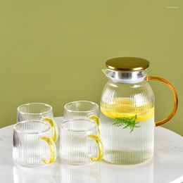 Wine Glasses Nordic Striped Glass Kettle Cup Set Water Jug Juice Pitcher Household Drink Carafe Kitchen Accessories Teapot Bottle Mug