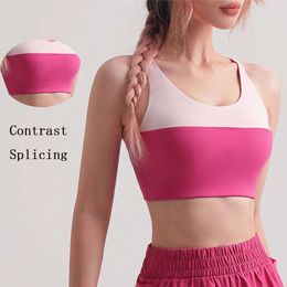 Lu Lu Align Bras Brand Substitutes Bra Splicing Sport Yoga Lemon Vest Cross Back Women Running Shock Absorbing Underwear Workout Gym Wear LL