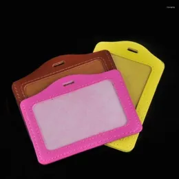 Card Holders PU Leather Material Sleeve Sets ID Badge Case Clear Bank Holder School Student Office