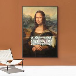 Abstract Mona Lisa Canvas Painting Modern Money Posters And Prints Wall Art Pictures For Living Room Home Decoration