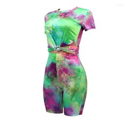 Women's Tracksuits Women's Home Clothes Two Piece Set Fresh Tie-dye Print Short-sleeved Casual Tops And Elastic Tight Shorts Summer 2023