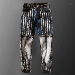 Men's Jeans High Quality Masculina Letter Pants Men Trendy Slim Fit Straight Toursers 2023 Fashion Spliced Denim