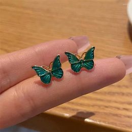 Backs Earrings Non Pierced Vintage Enamel Jewellery Korea Style Cute Butterfly Ear Clip Green Earcuffs For Women Birthday Party Gift