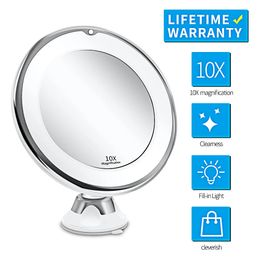 Compact Mirrors Flexible Makeup Mirror 10x Magnifying Mirrors 14 Led Lighted Touch Screen Vanity Mirror Portable Dressing Table Cosmetic Mirrors 231120