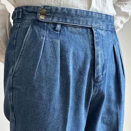 Men's Jeans Straight Tube Loose Washed High Grade Business Pant Men Dress Trouser Quality Double Pleated Leg Naples
