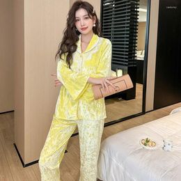 Women's Sleepwear Women 2PCS Pyjamas Set Long Sleeve Pyjama Homewear Spring Autumn Pijamas Suit Casual Velour Nightsuits Lingerie