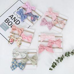 Cloth Fabric Bow Baby Headbands Infant Girls Nylon Hairbands Flower Plaid Elastic Hair Bands Kids Hair Accessories