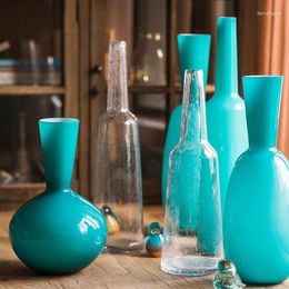 Vases Blue Handmade Glass Bottle Art Flowerpot And Flower Vase Decorative Arrangement Crafts Celestial Globe North