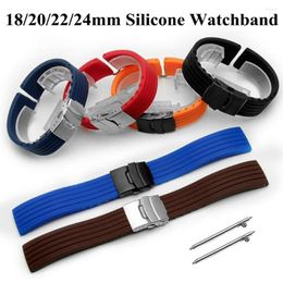 Watch Bands 18mm 20mm 22mm 24mm Quick Release Silicone Folding Buckle Bracelet Rubber Sport Strap For Women Men