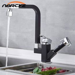 Kitchen Faucets Brass Pull Out Faucet 360 Rotating Spray Gun Black Multi-function Robot Dual-outlet And Cold XT-253