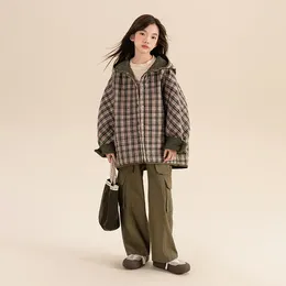 Down Coat 2023 Korean Autumn Winter Junior Girl Thicken Jacket Elementary Hooded Plaid Warm Outwear School Windbreaker