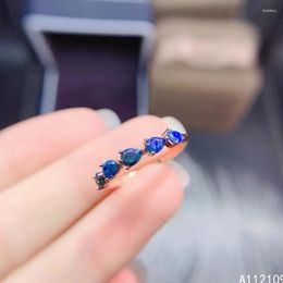 Cluster Rings Fine Jewellery 925 Sterling Silver Inlaid With Natural Gem Women's Luxury Exquisite Drop Black Opal Adjustable Row Ring Support