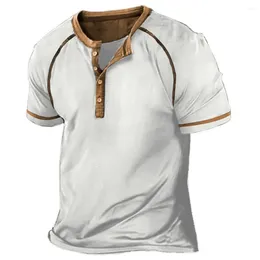 Men's T Shirts Brand Cotton Henley Plain Shirt V-neck Printed Top Vintage Oversized Men Harajuku Clothes Streetwear