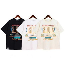 Designer Fashion Clothing Tees Hip hop TShirts Rhude Men's Printed New Summer Pure Cotton Round Neck Couple Personality Small Short Sleeve T-shirt Loose Streetwear