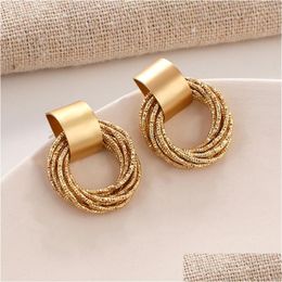 Dangle & Chandelier Fashion Gold Round Alloy Earring For Women Statement Korean Geometric Drop Earrings Wedding Jewellery Acce Dhgarden Otshz