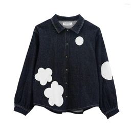 Women's Blouses Original Long Sleeve Cardigan Denim Coat Blue Flower Single Breasted Shirt Trend Women's Top Spring Fall Tops